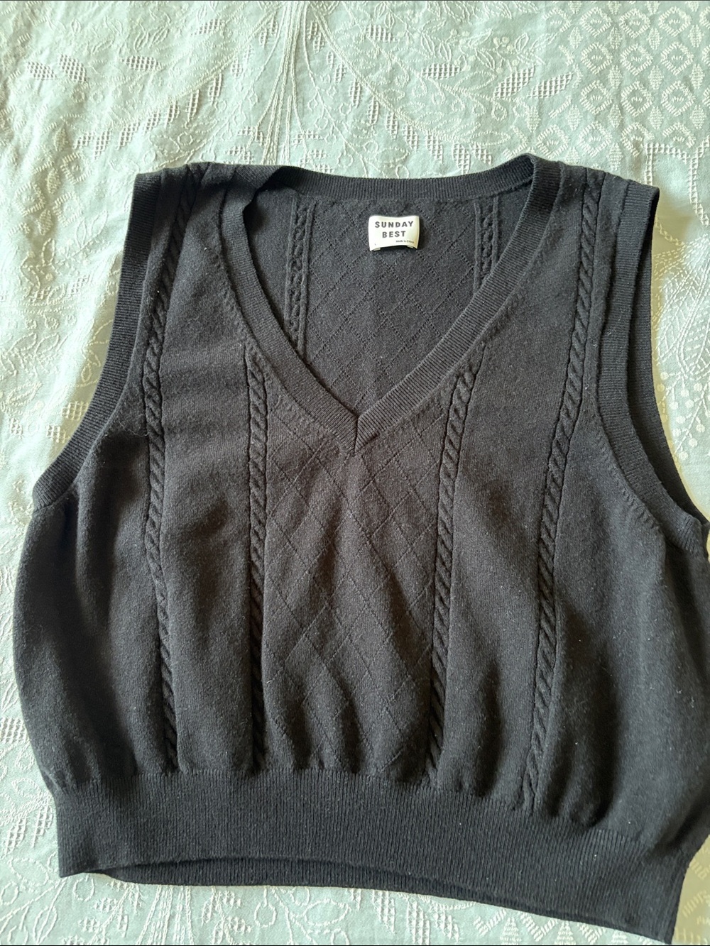Sunday Best Black Cable-Knit Sleeveless V-Neck Vest